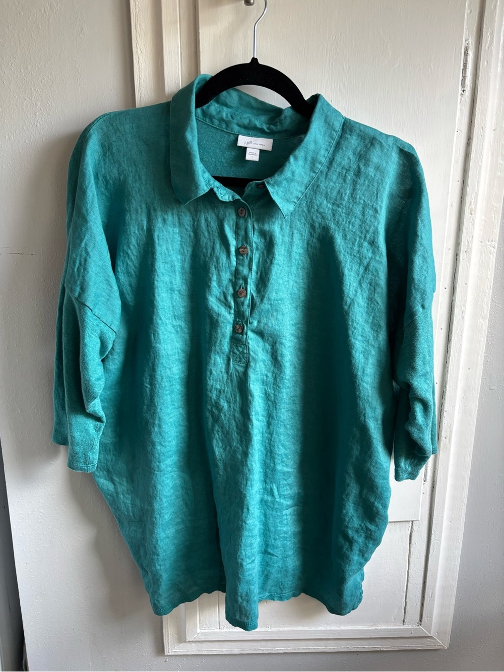 J. Jill Teal Linen Button-Placket Tunic